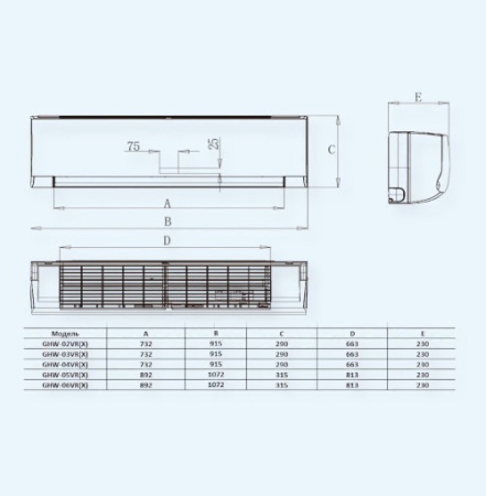 GHW-03VR(X) 2T (2.64) General Climate Фанкойл настенный Комплект с приводом и смесительным узлом
